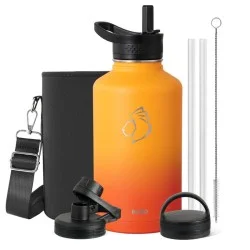 Buzio Trio Series Water Bottle with 3 Lids and Sleev 1.9L - Yellow Orange